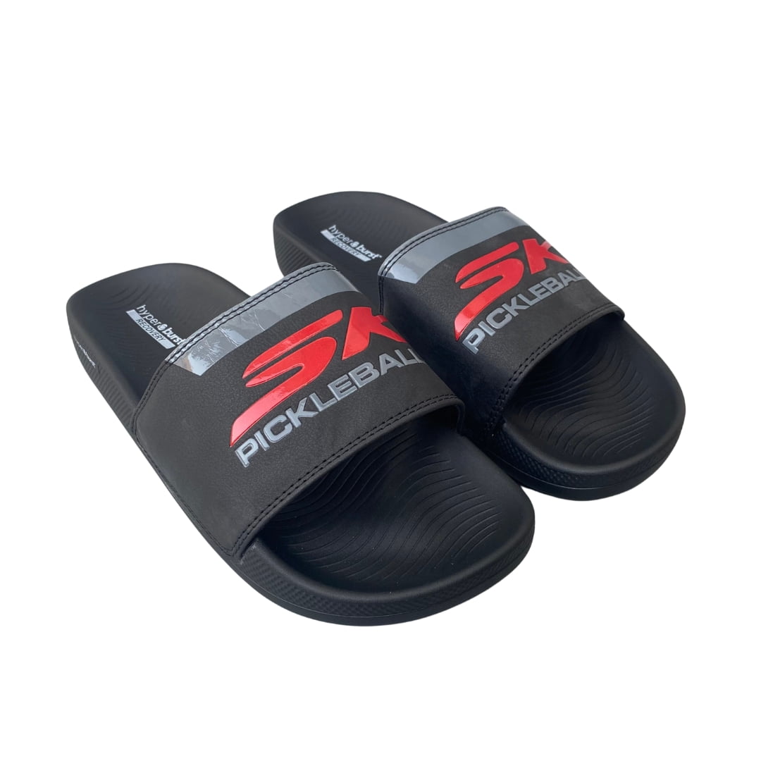 Skechers Hyper Burst Recovery Gray Red Slides