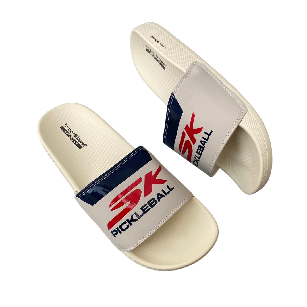 Skechers Hyper Burst Recovery Cream And Red Slides