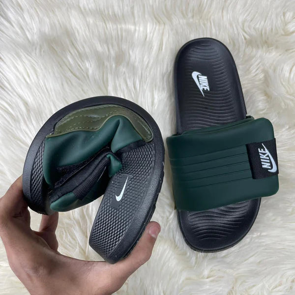 NIKE ADJUSTABLE SOFT SOLE SLIDS GREEN