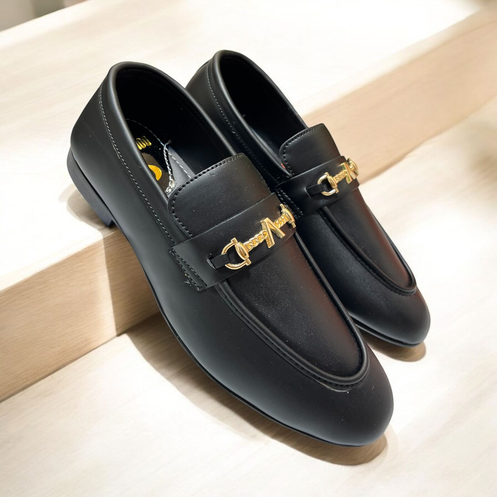 Men Tan Formal Moccasin Leather Pumpi Shoes (Black)