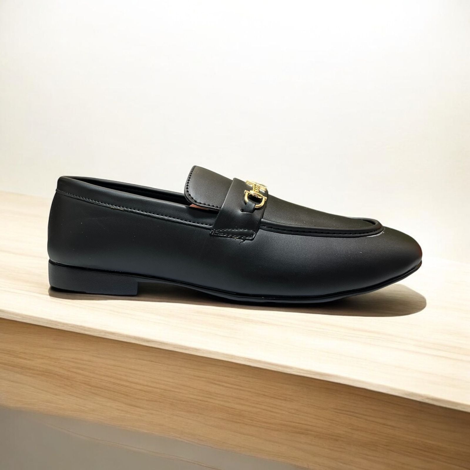 Men Tan Formal Moccasin Leather Pumpi Shoes (Black)