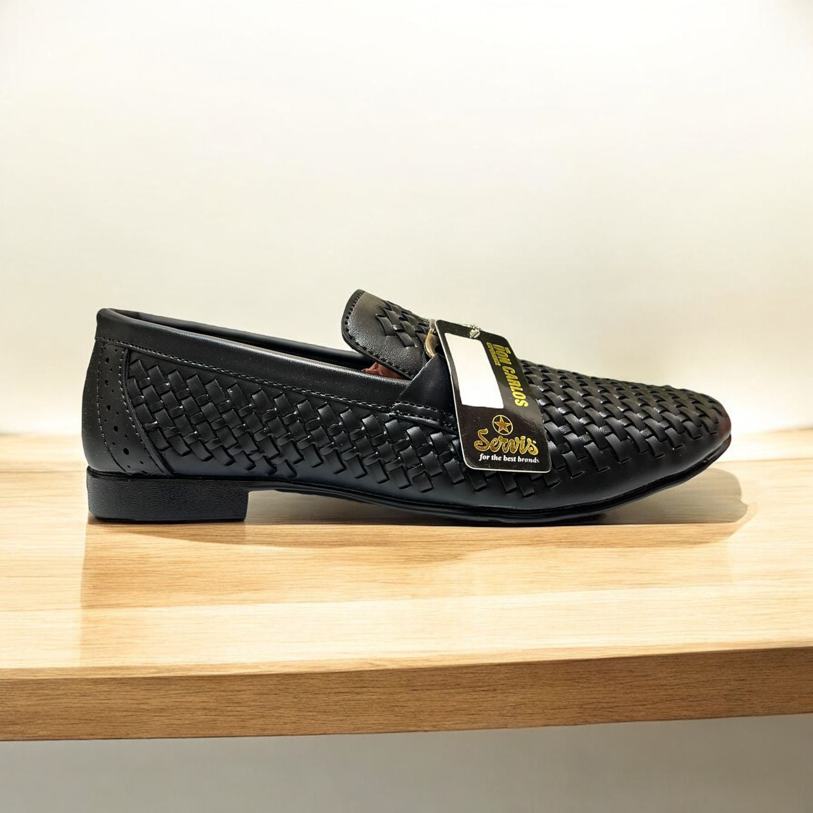 Knitted Leather Woven Pumpi Shoes (Black)