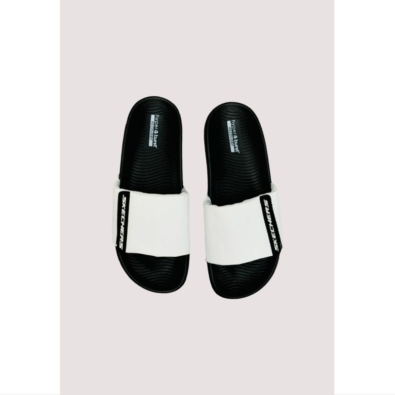 SKECHERS WHITE-BLACK COMFORT SOFT SLIPPER