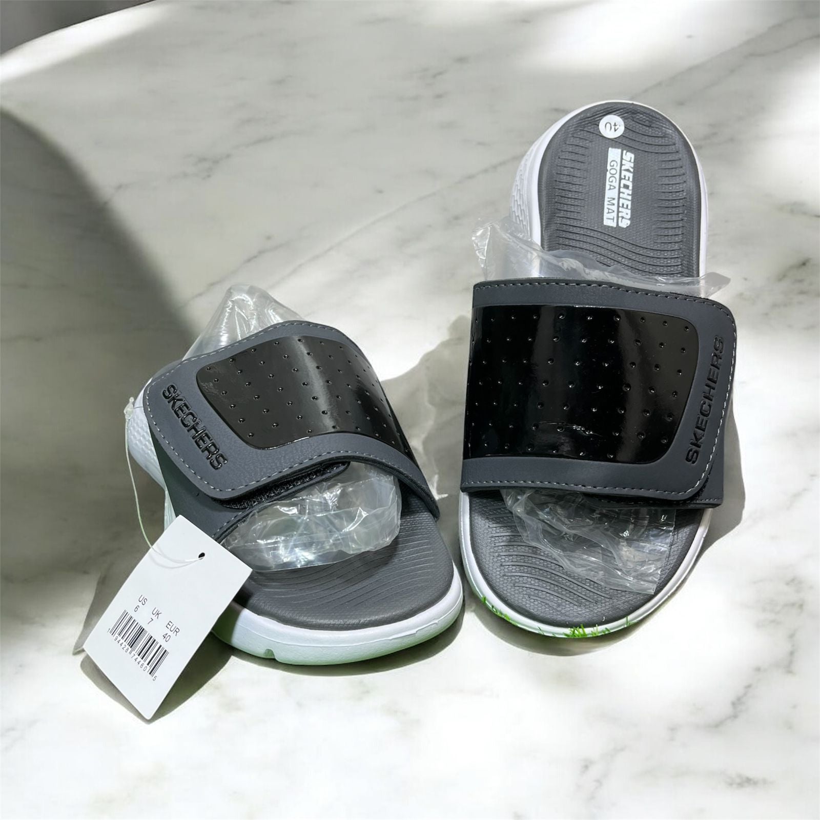 SKECHER LATEST ADJUSTABLE SLIDES (WHITE+GREY)