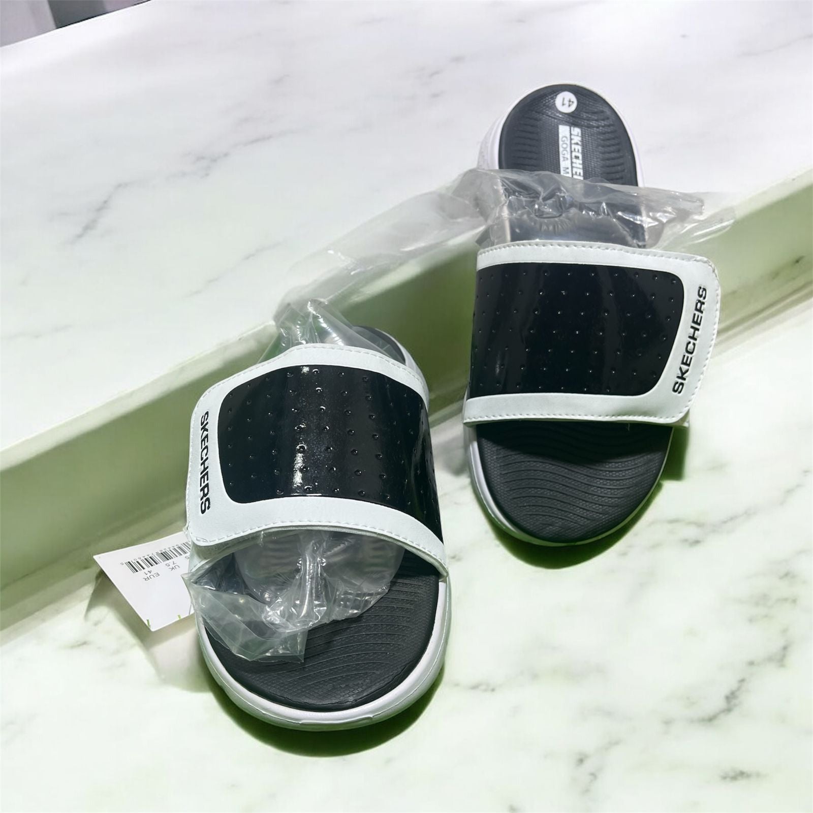 SKECHER LATEST ADJUSTABLE SLIDES (WHITE+BLACK)