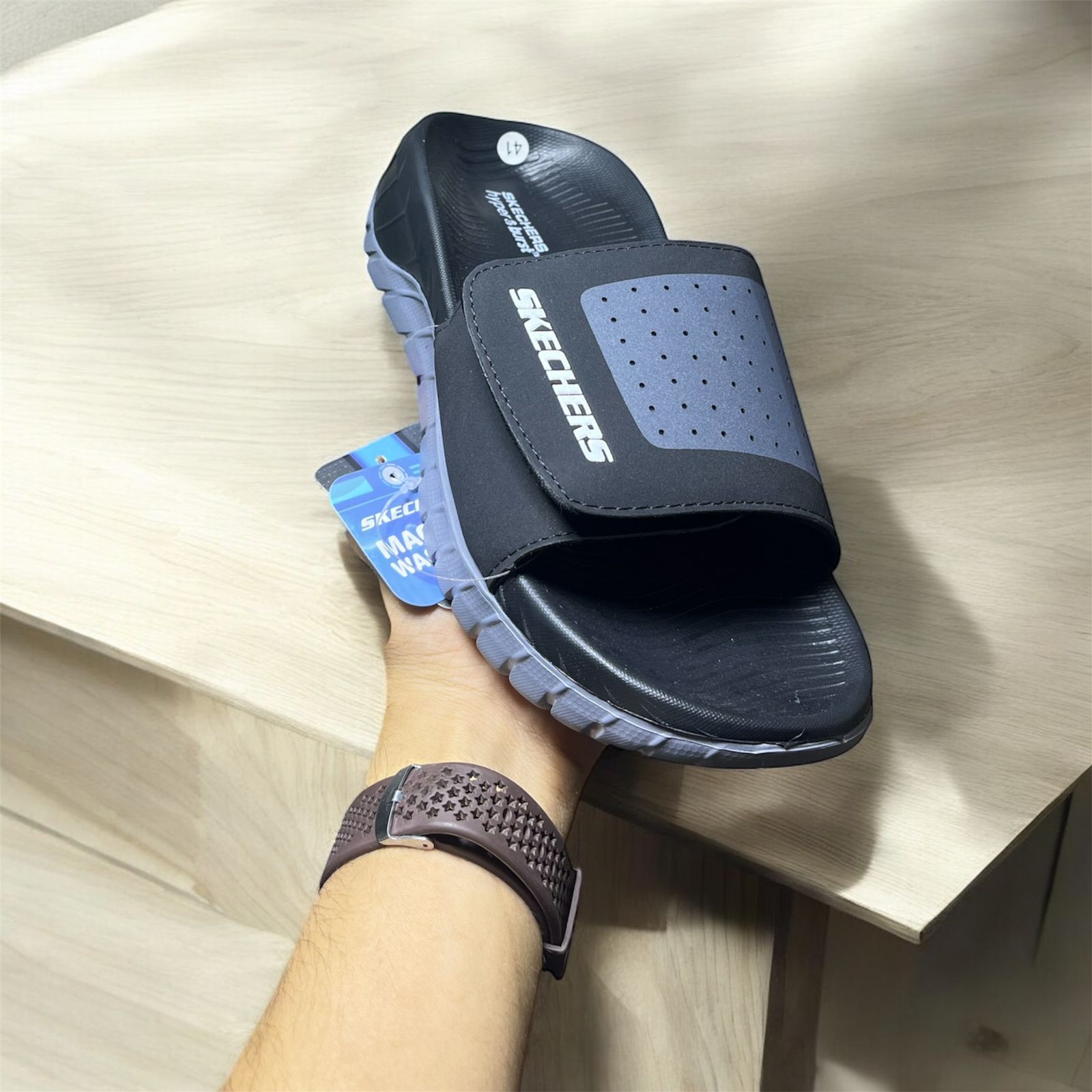 IMPORTED SKETCHER GO WALK SLIDES (USA1 BLACK+GREY)