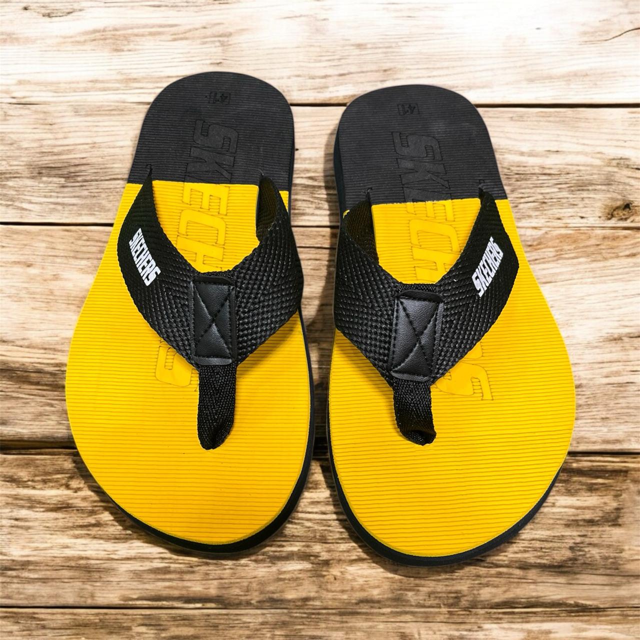 SKECHER FLIP FLOP SUMMER SLIPPER BLACK AND YELLOW