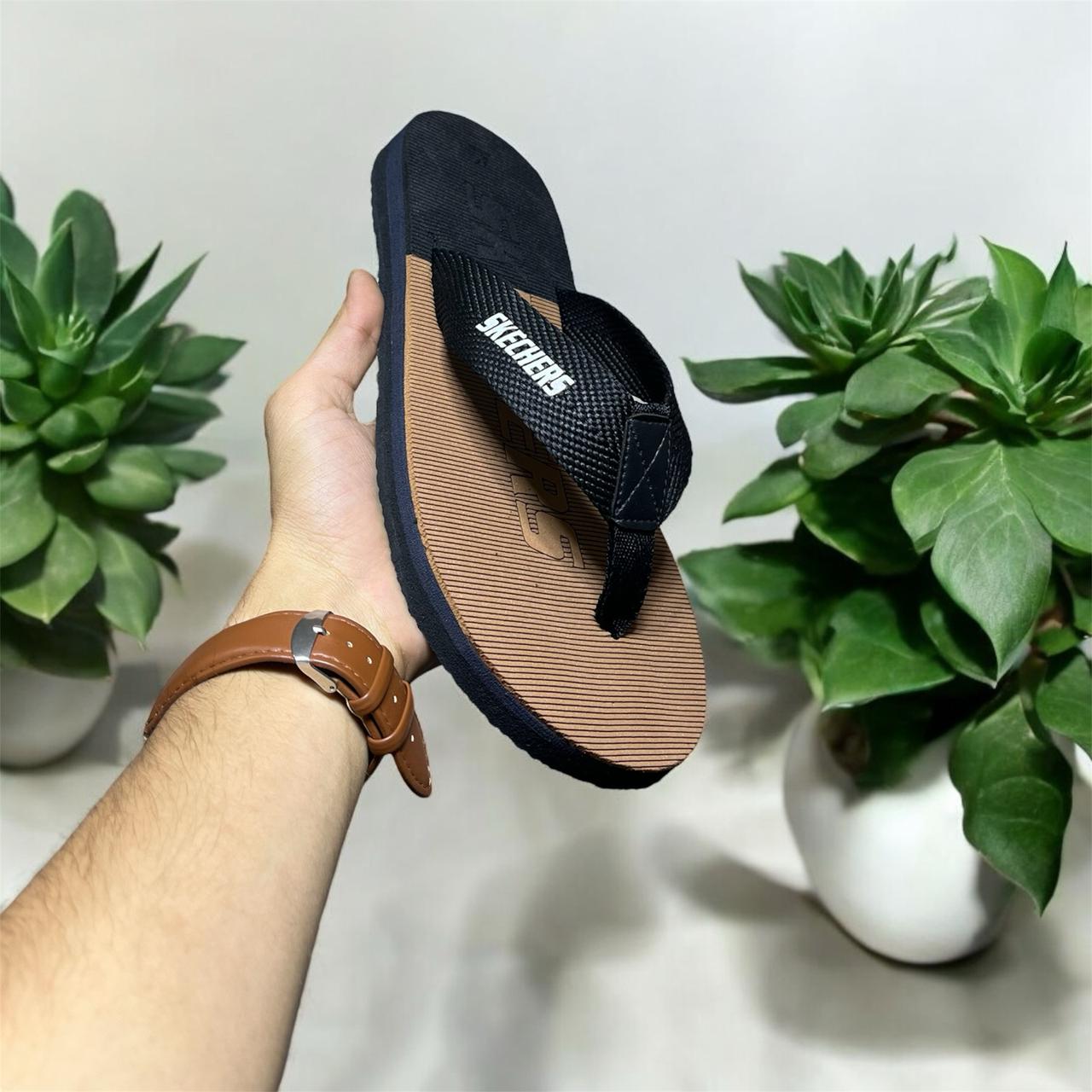 SKECHER FLIP FLOP SUMMER SLIPPER BLACK AND BROWN