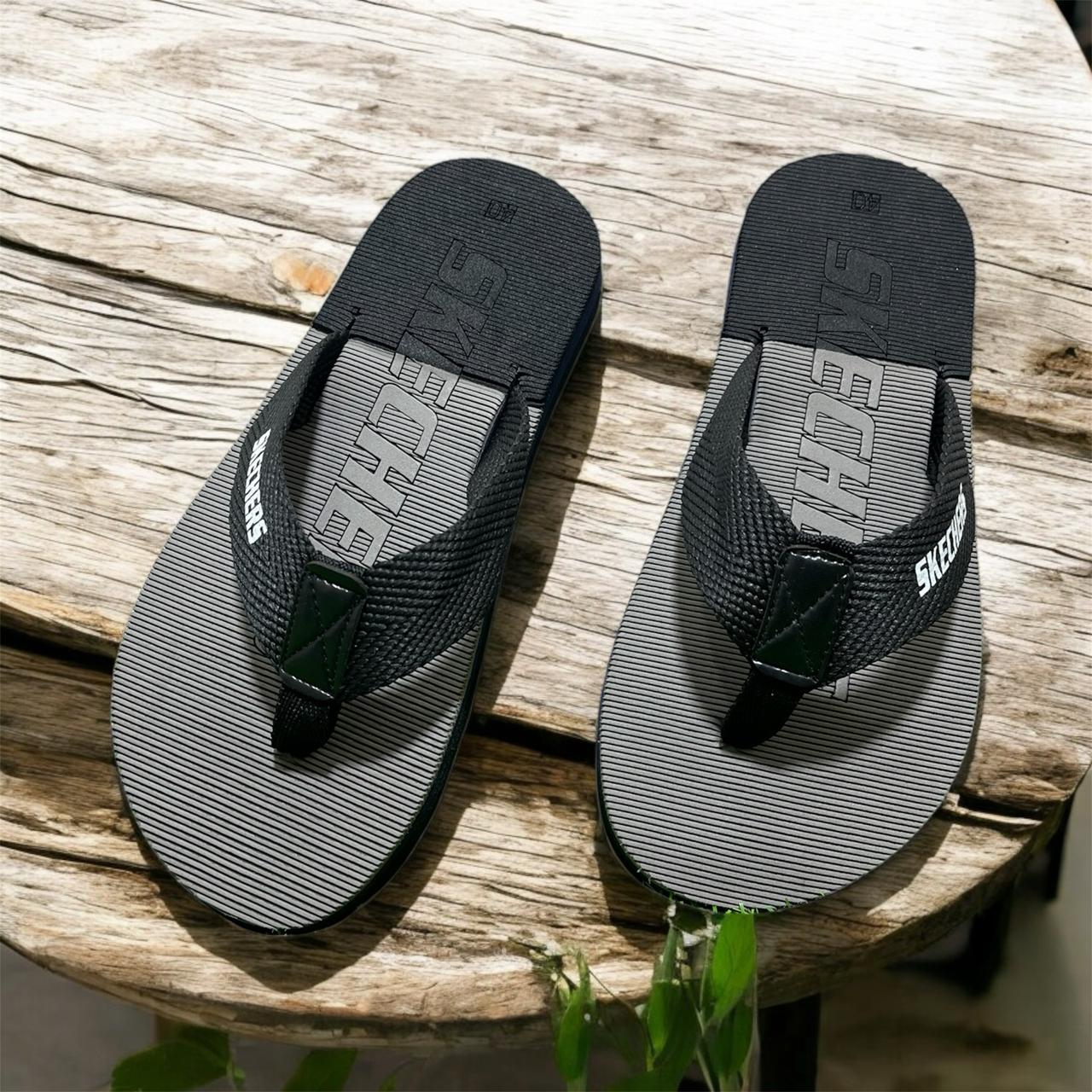 SKECHER FLIP FLOP SUMMER SLIPPER BLACK AND GREY