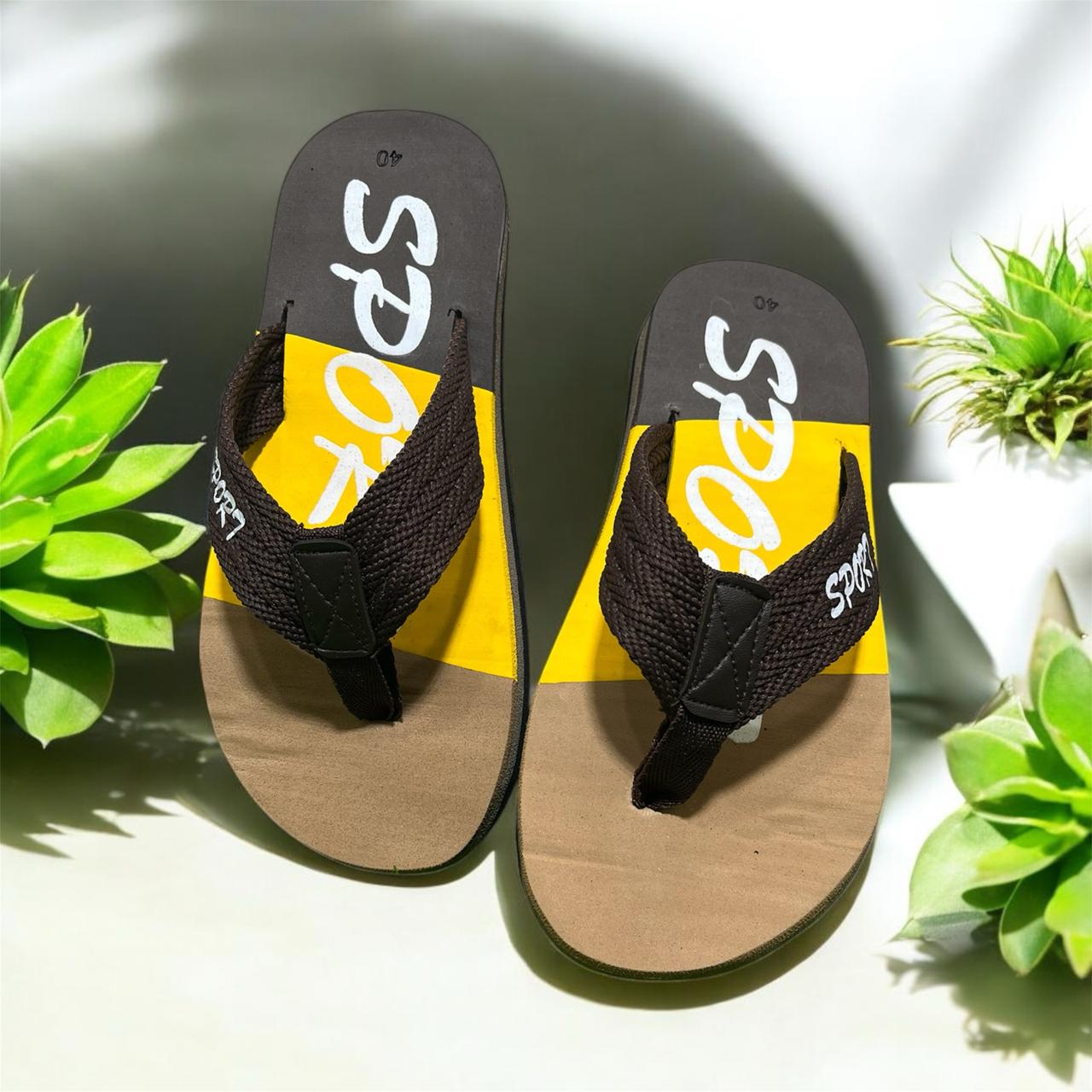 SPORTS FLIP FLOP SUMMER SLIPPER BROWN AND YELLOW