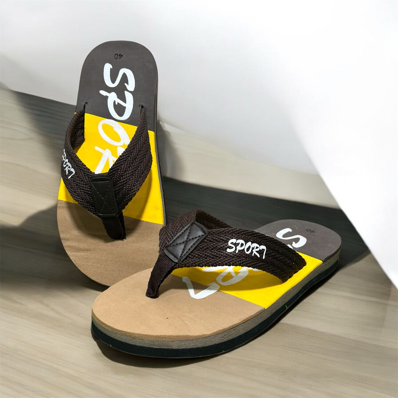 SPORTS FLIP FLOP SUMMER SLIPPER BROWN AND YELLOW