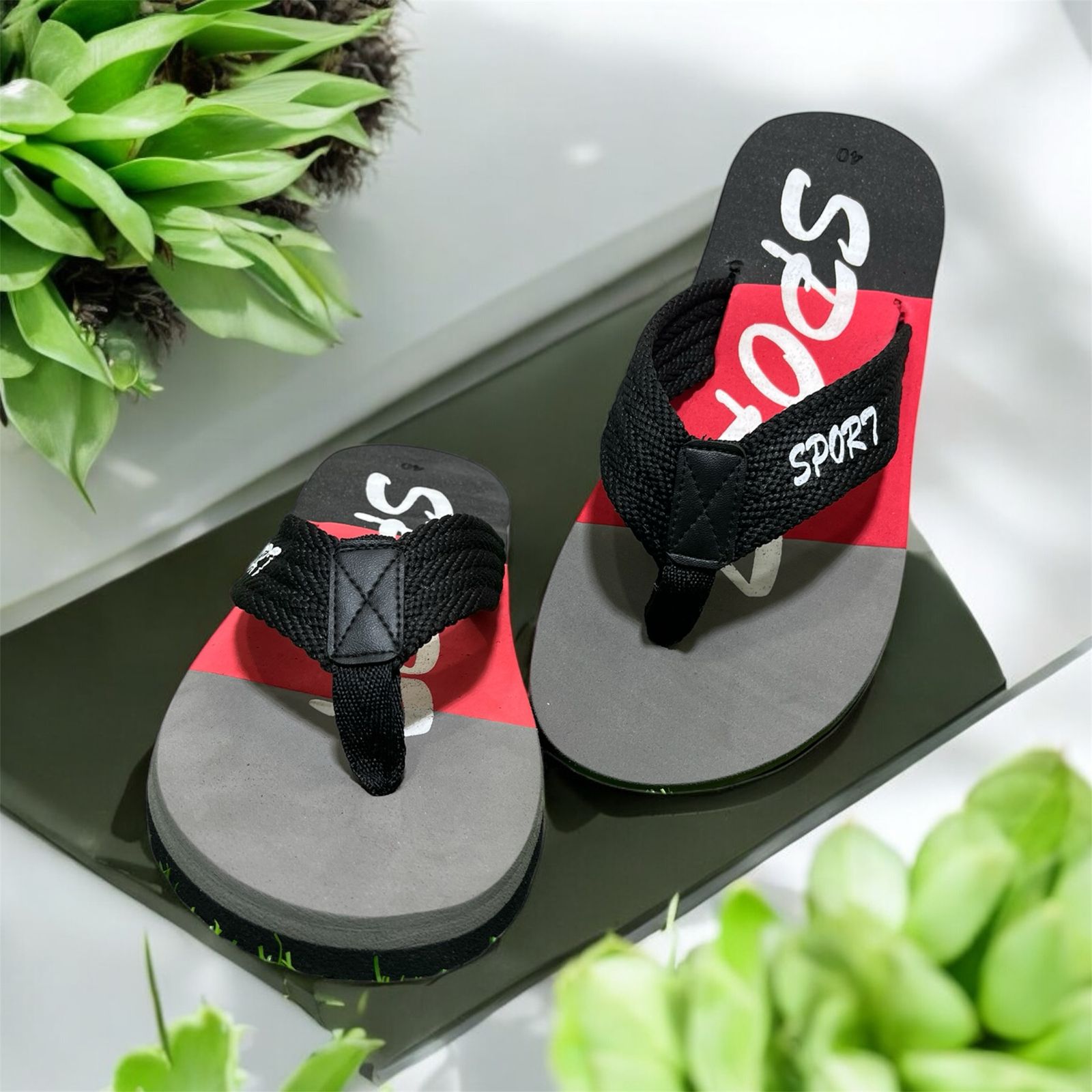 SPORTS FLIP FLOP SUMMER SLIPPER BLACK AND RED