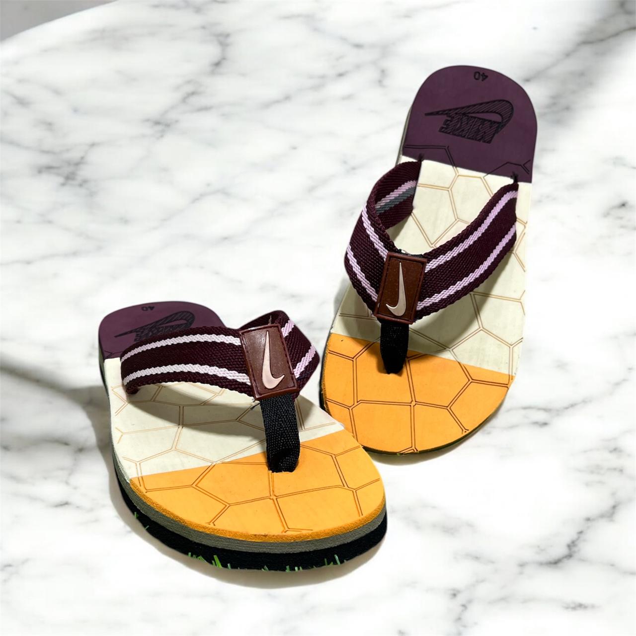 NIKE FLIP FLOP SUMMER SLIPPER MEHROON AND YELLOW