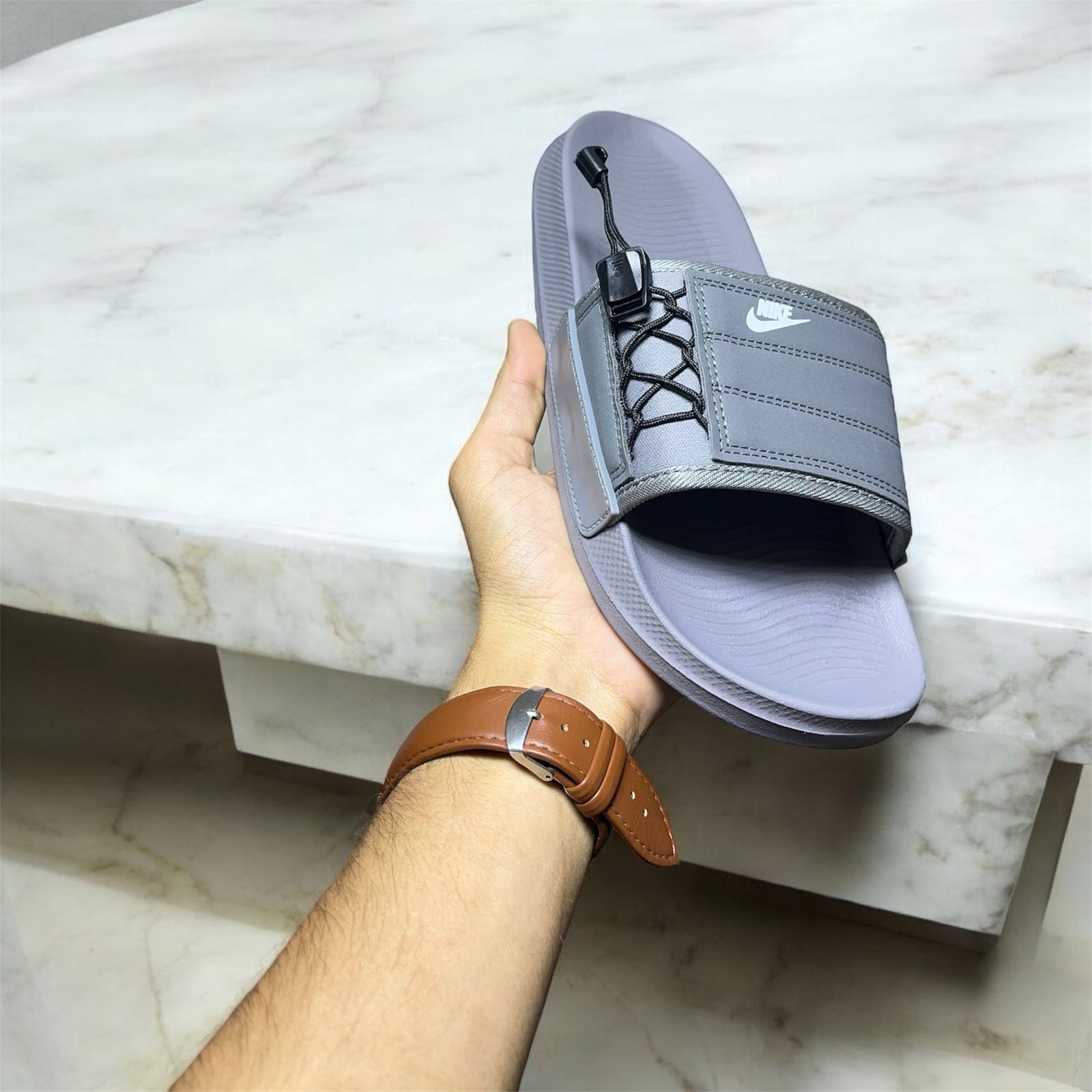 NIKE SIDE STRAPS SLIDS GREY