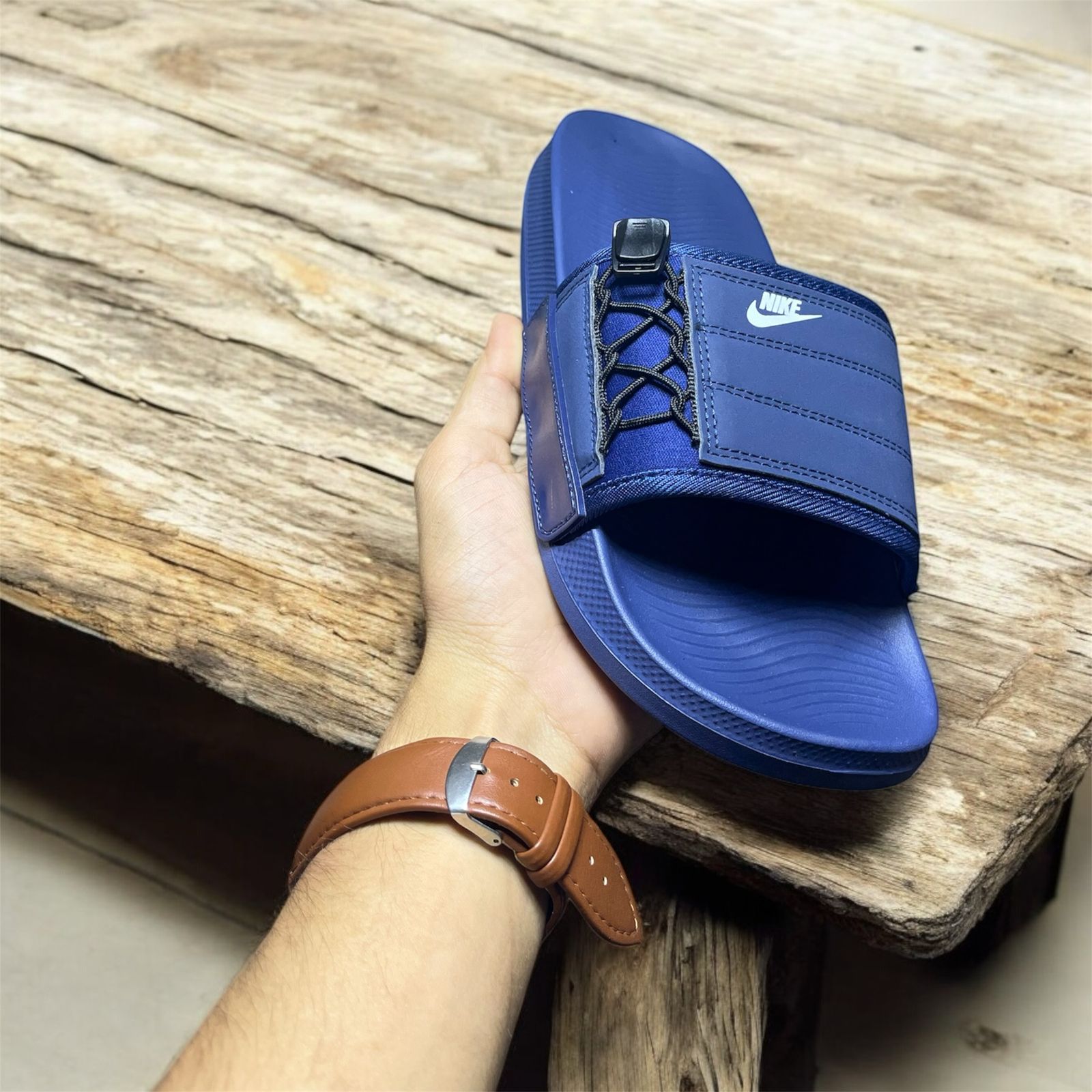 NIKE SIDE STRAPS SLIDS BLUE