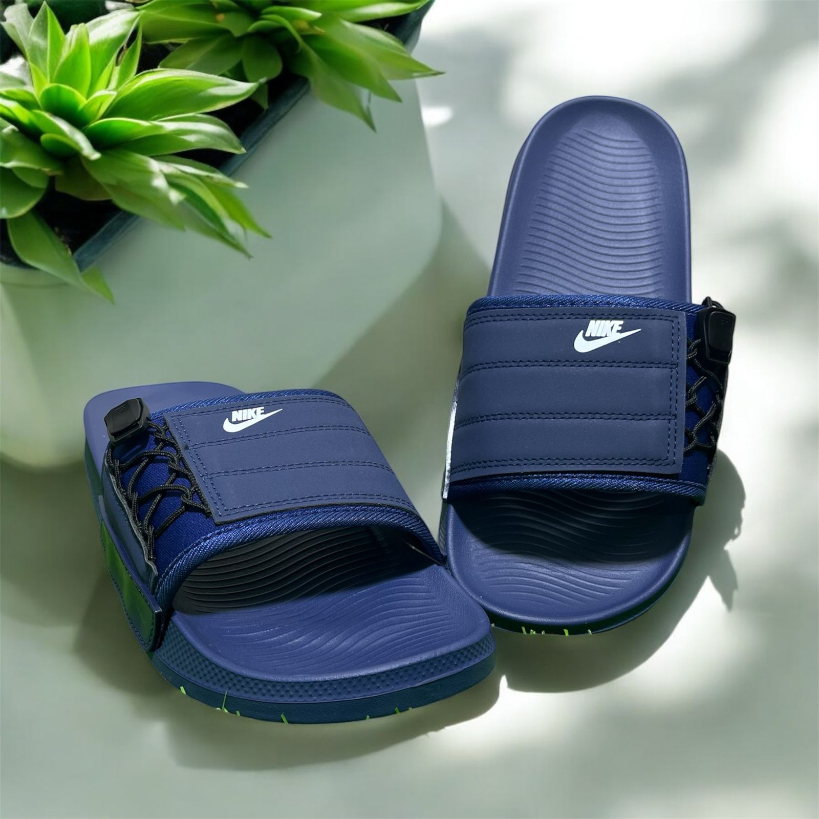 NIKE SIDE STRAPS SLIDS BLUE