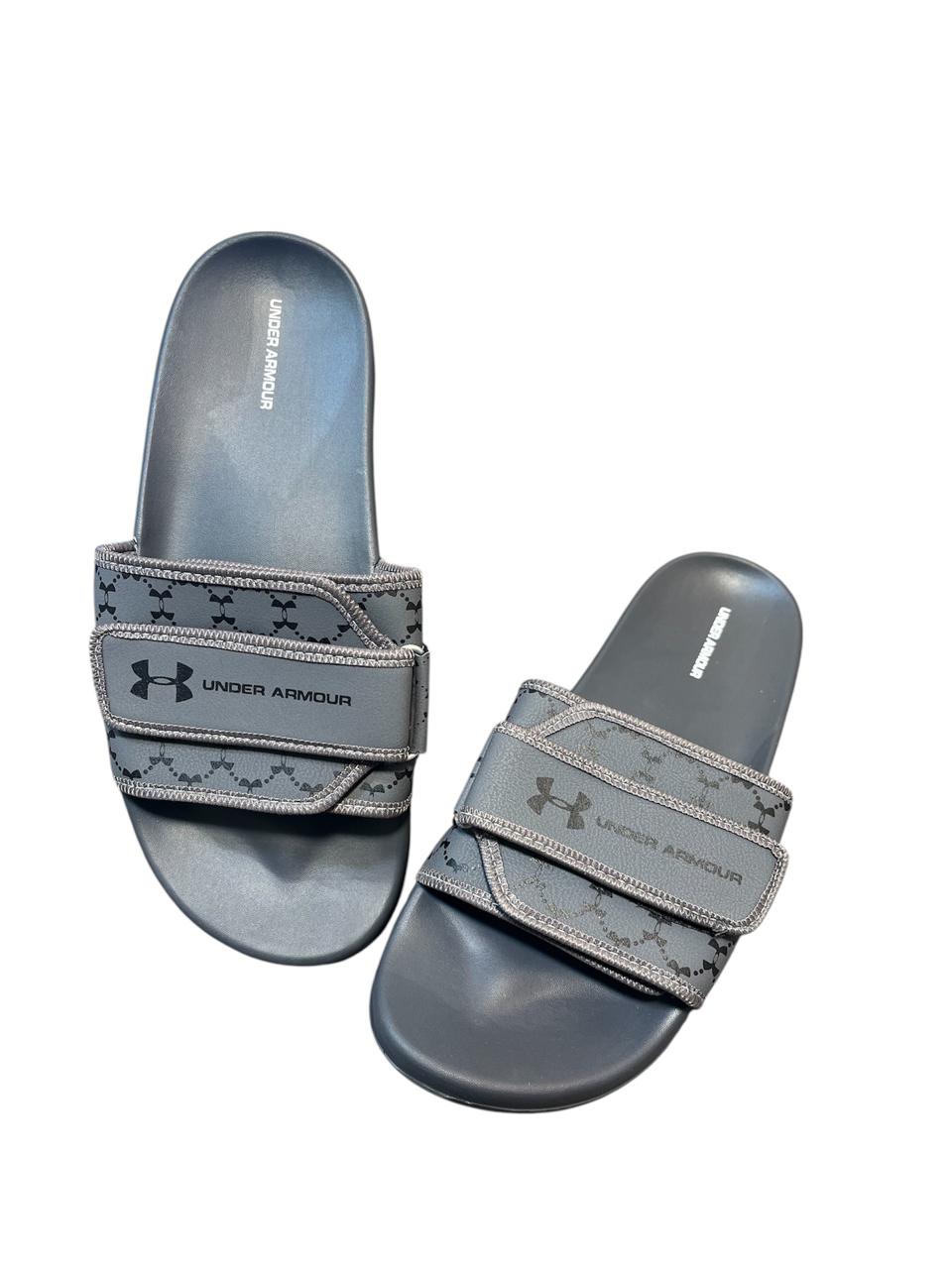 UNDER ARMORE ADJUSTABLE GREY SLIDS